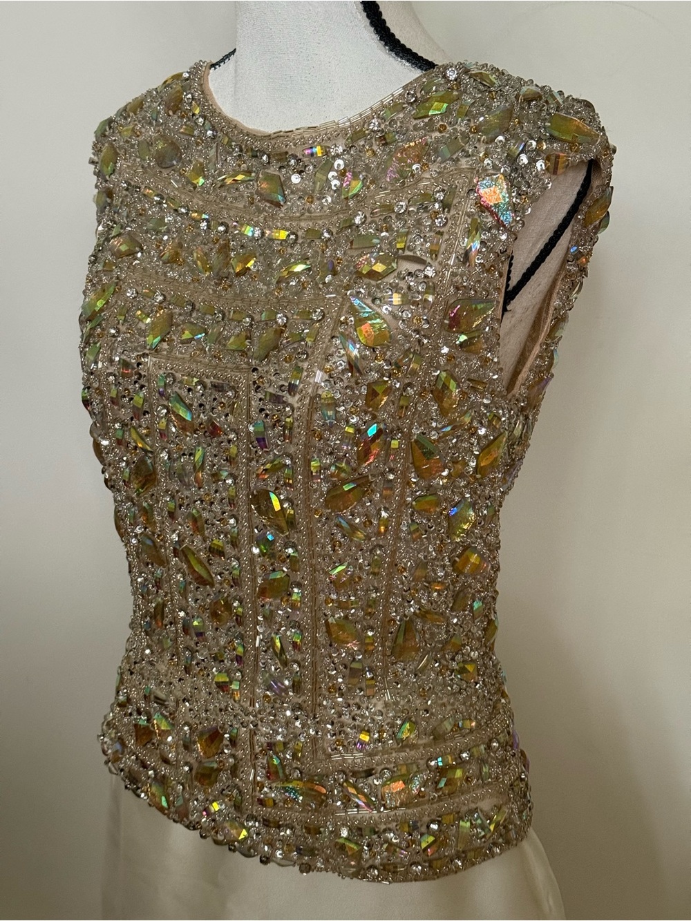 Terani Couture Beaded Champagne and Ivory Midi Dress - Picture 3 of 13